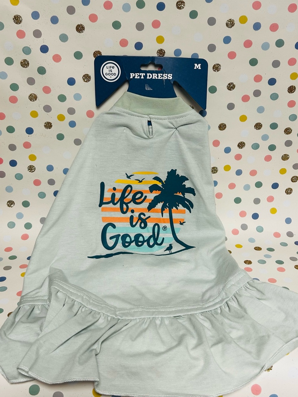 Life is Good Dog Dress Medium Lt Green Palm tree and sunset Pet Sun Dress Outfit